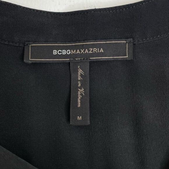BCBGMaxAzria Black Silk Front Split Crossover Neck Long Sleeve Top Women Medium - Picture 6 of 10